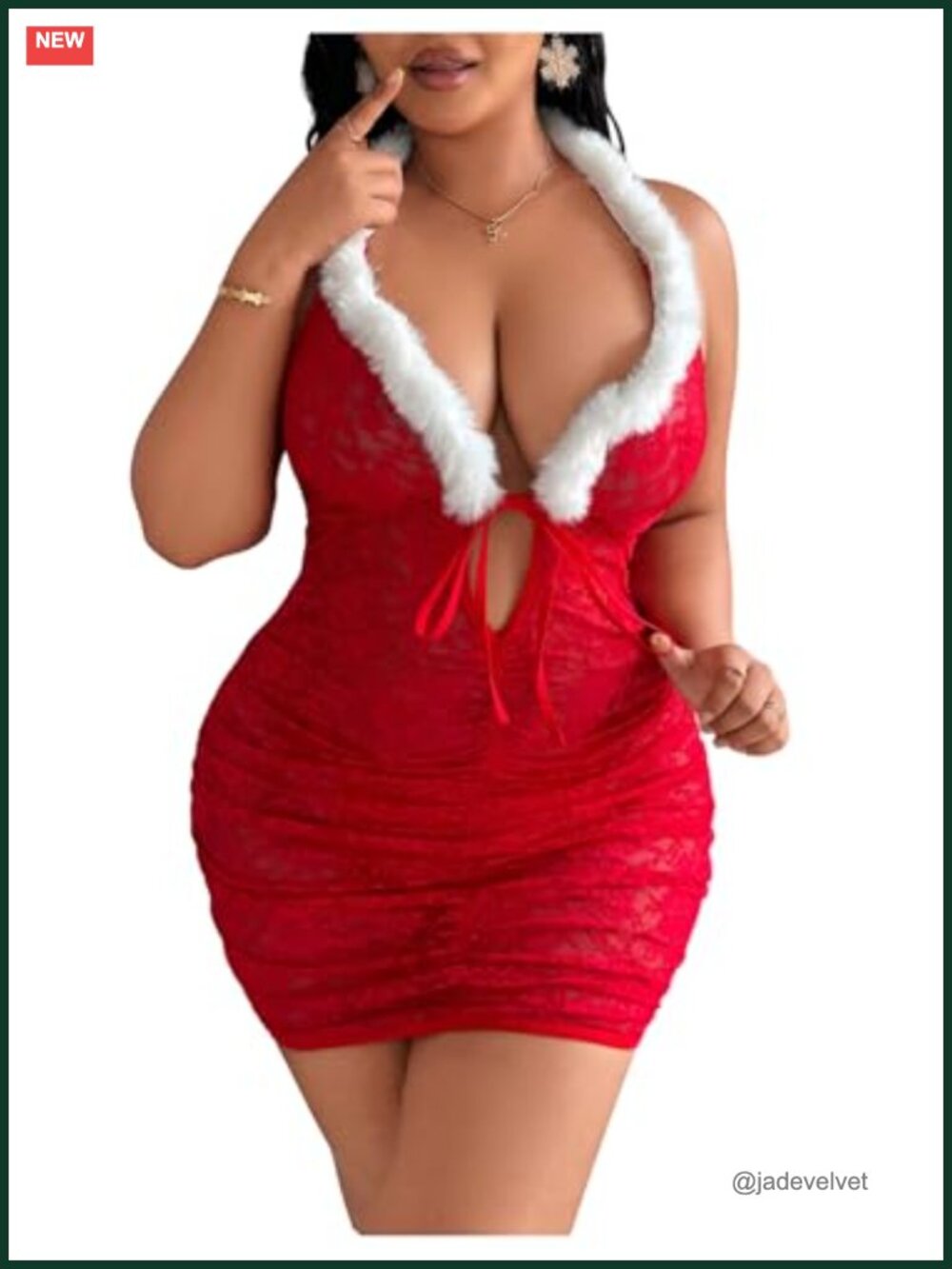 Plus Size Lace Lingerie Set Halter Mini Dress Thong Deer Headpiece